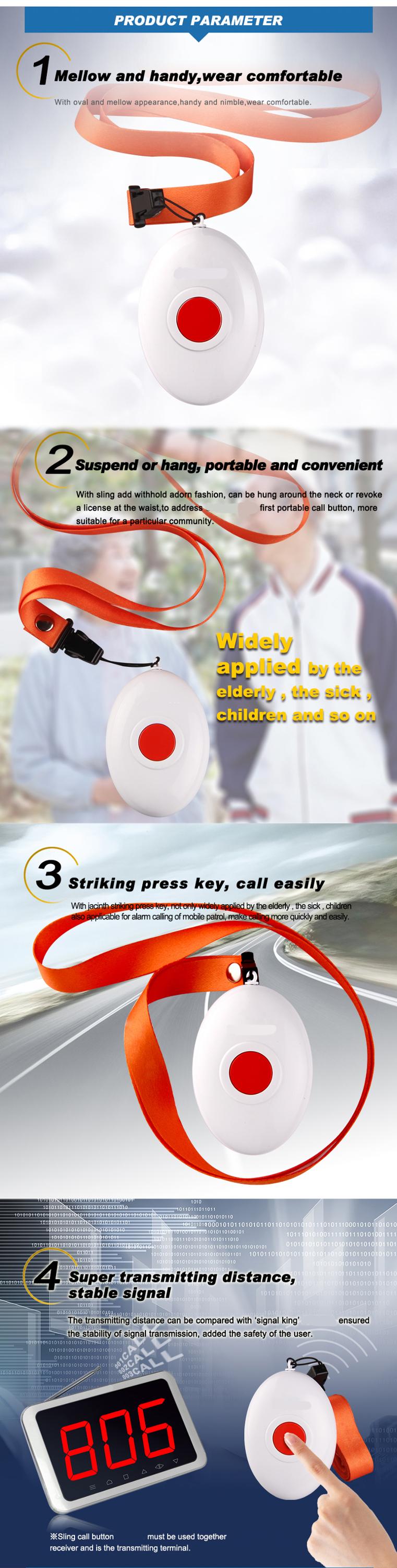 White hot sale waterproof wireless pager system family emergency call button with rope