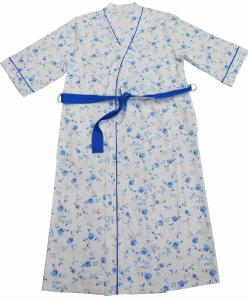 Quality Ladies Cotton Jersey Blue Floral Printed Bath Robe Kimono Wrap Blue Piping 3/4 Sleeve wholesale