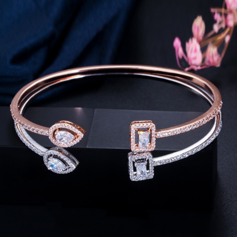 New Trendy Cubic Zirconia Bracelets Bang Jewelry Silver Color Leaf Charm CZ Crystal Female Bracelets Bangles for Women