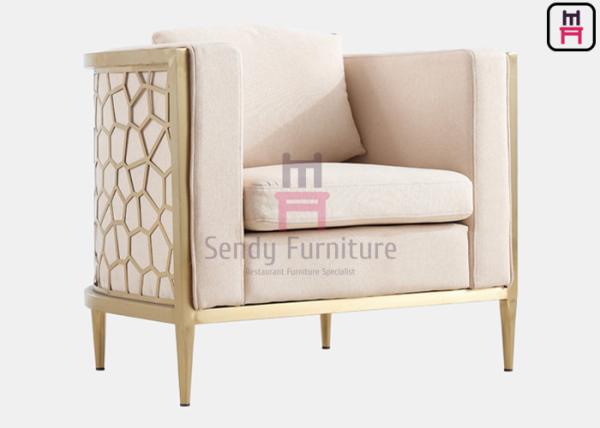 Ivory Leather Cushion Single Sofa Chair With Stainless Steel Carved Hollowed -