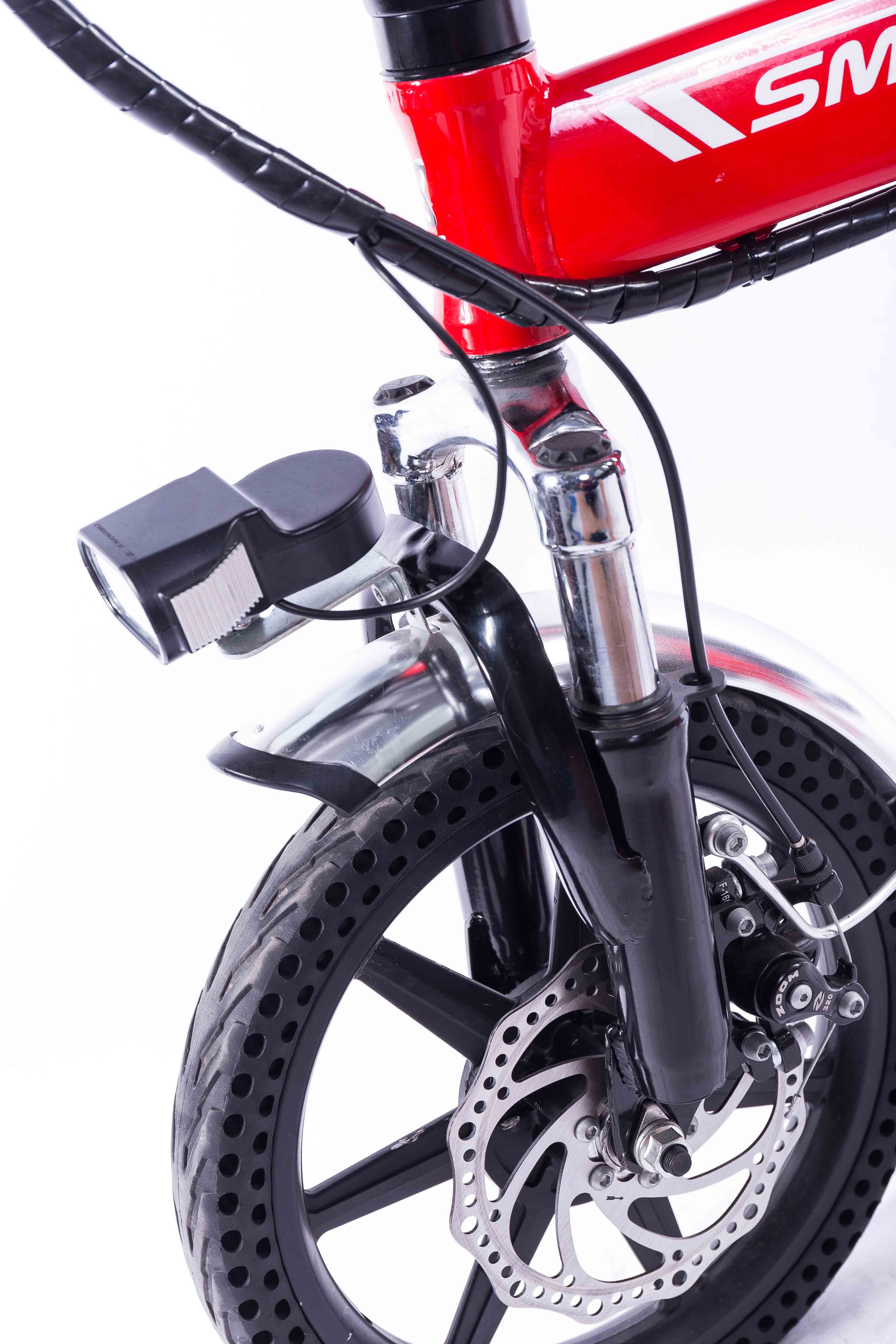 Red 14 Inch Portable Electric Bike , Mini Electric Touring Bike One Speed