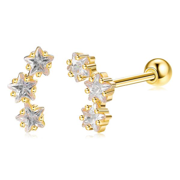 18K Gold Plated 925 Sterling Silver Star Cubic Zirconia Stud Earrings for Women