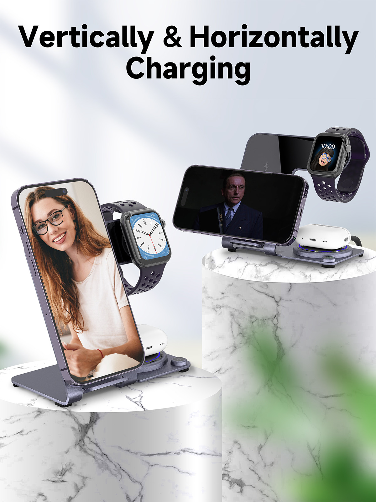 Stylish Wireless 3 In 1 Charging Stand With Aluminum Alloy Material