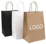 White And Brown Kraft Paper Twisted Handle Shopping Carrier Bag With Logo