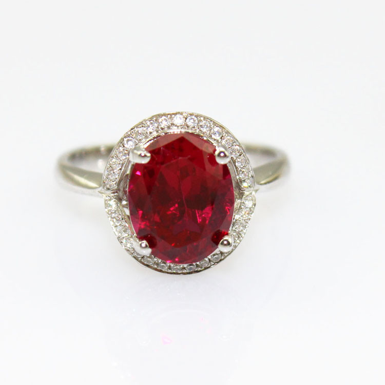 Women Jewelry 925 Silver Ring with Oval Dome Amethyst Cubic Zircon (R195)