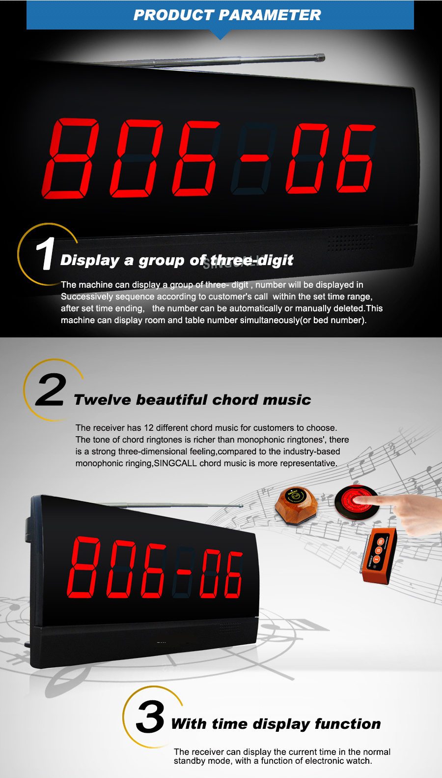 New design touch button wireless waiter call system for restaurant