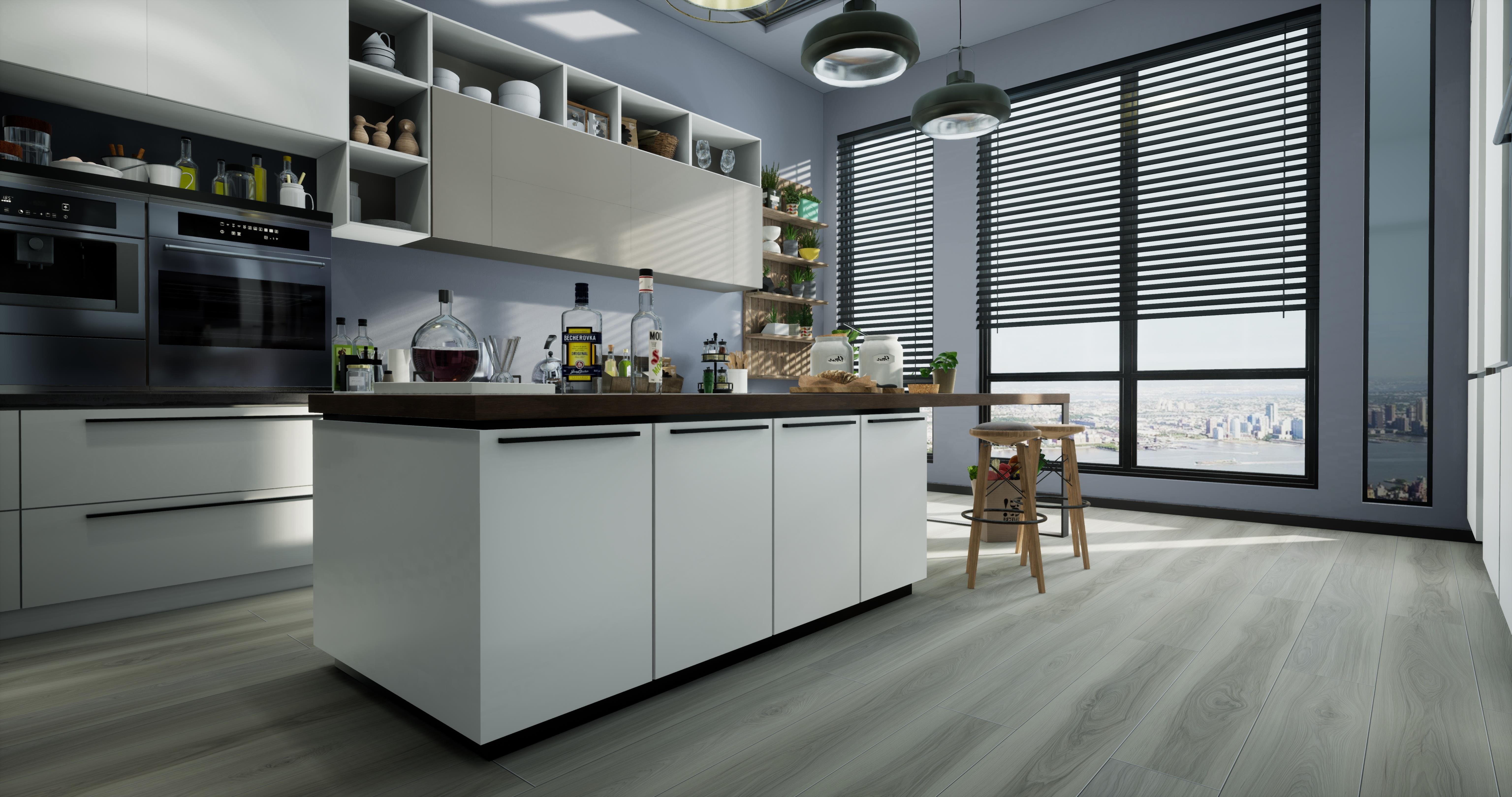 GKBM DG-W50002B-1 Waterproof Click Wood Grain SPC Flooring Kazan Walnut Burlywood