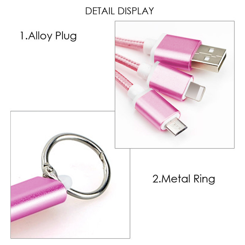 Key Ring USB Data Cable 3 In 1 20cm Length For IPhone / Huawei / Samsung