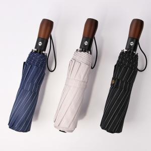 Quality Three Fold Automatic Wooden Handle Compact Windproof Umbrella Business Style wholesale