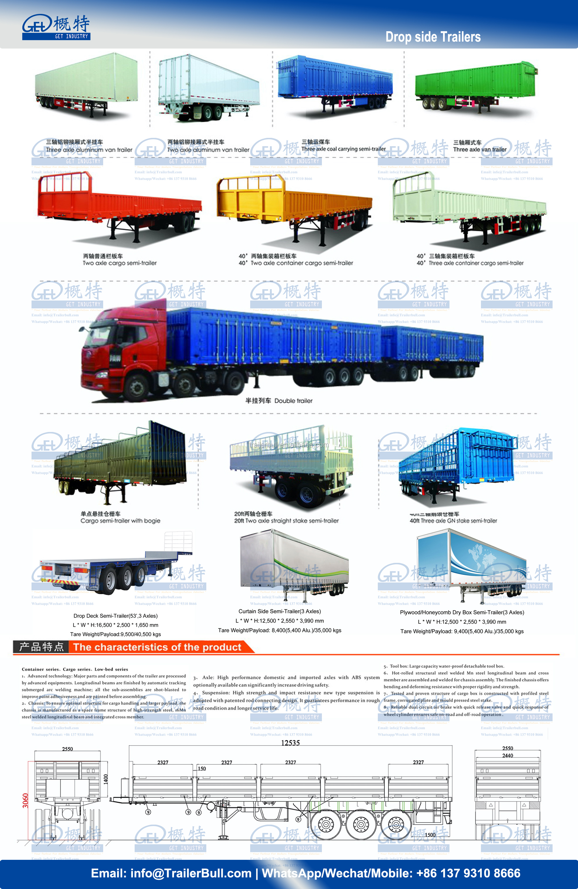 Versatile and 3-Axle Drop Side Rail Wall Flatbed Semi-Trailer for Heavy Cargo Hauling