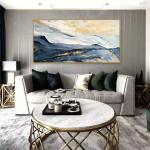 Blue Gold Foil Abstract Landscape Oil Painting On Canvas Hand Painted Modern