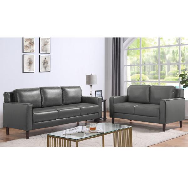 Cheap 3 Piece Sofa set, Gray Faux Leather for sale