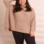 Stockpapa Khaki White High Neck Knitted Jumper High Turtleneck Sweater