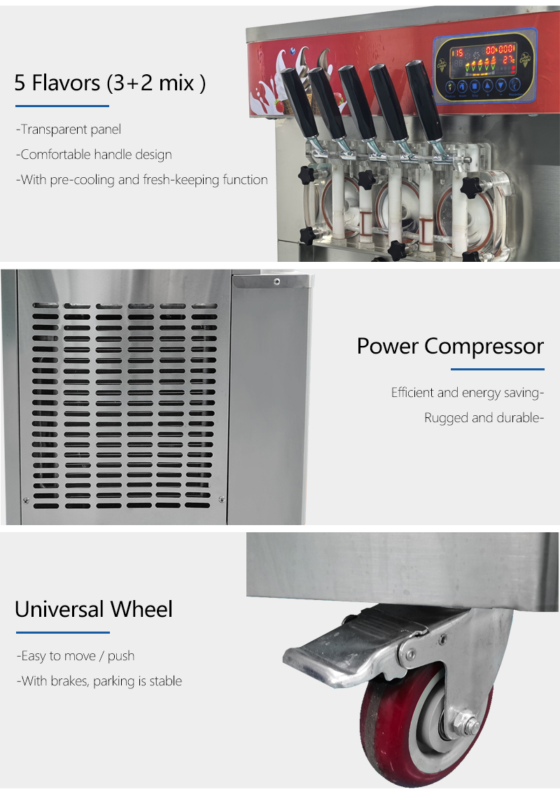 21L Capacity Soft Serve Ice Cream Machine 5 Flavors Automatic Yogurt Icecream Maker with English Operating Language