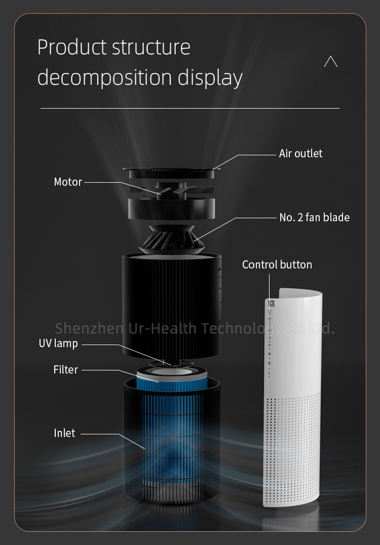 WIFI control Electric UV lamp 50W Hepa Air Purifier With Nylon mesh