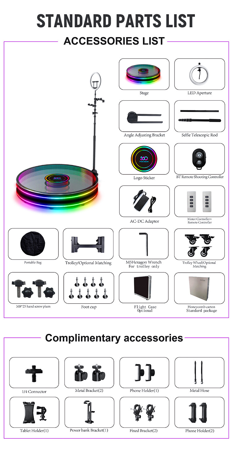 Tempered LED Glass 360 Camera Booth 360 Photo Booth With Ring Light Selfie Holders