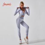 Zipper Crop Top Women 2 Piece Activewear Set High Waist Seamless Yoga Leggings