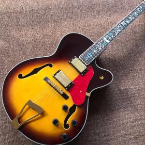 Quality Double F hole OEM hollow body JAZZ electric guitar yellow maple top Jazz guitar free shipping wholesale