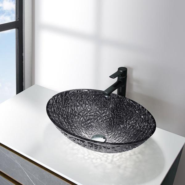 Transparent Black Crystal Glass Wash Basin Bowl Diecasting Bathroom Countertop