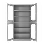 4 Galss Door Double Tiers Stainless Steel Storage Cabinet With Adjustable