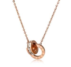 Quality Factory Price Stainless Steel Women Jewelry Fashion Diamond Necklace Double Ring Roman Numeral Necklace wholesale