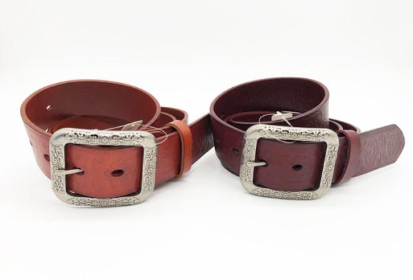 Flower Pattern Square Buckle Embossed Leather Belt Custom Design Red / Orange