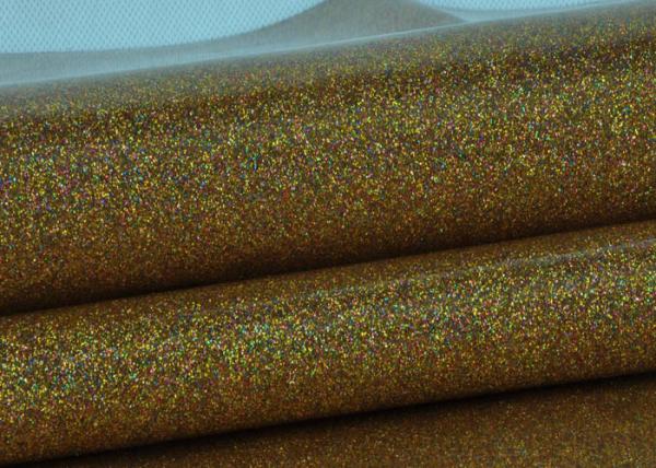 Synthetic Mirror Leather Glitter Fabric Roll / Gold Glitter Fabric 0.4mm