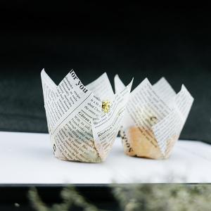 Quality Greaseproof Baked Good Packaging White Newspaper Style Tulip Muffin Cups wholesale