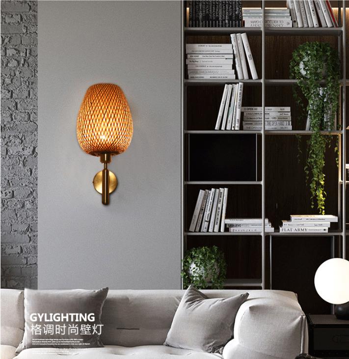 OEM Round Rattan Wall Lights , Bamboo Rattan Lantern LED Light Source