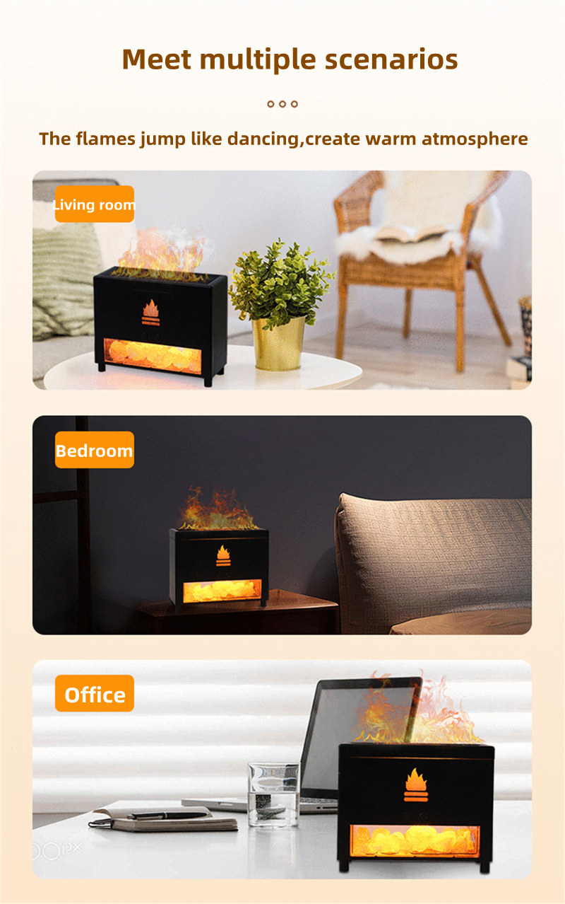 Simulation Closet 3D Flame Aromatherapy Salt Stone Air Humidifier USB Essential oil Diffuser for Home Room Fragrance