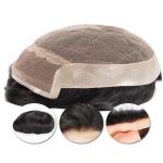 Mens Toupee French Lace Front Hairpiece Poly Skin PU Hair System Replacement OCT