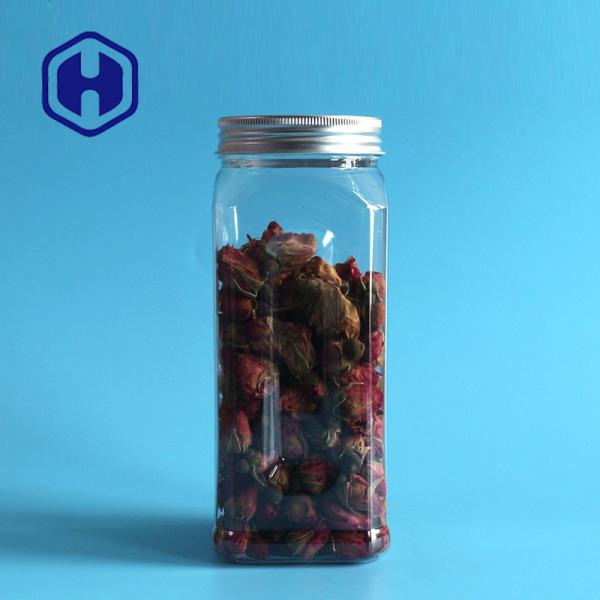 580ml Square PET Plastic Jar For Food Airtight Wide Mouth Empty Aluminum Screw