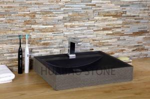 Quality Rectangle Stone Sink Basin , Commercial Bathroom Sinks Dark Looking wholesale
