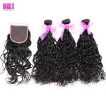Unprocessed Indian Human Hair , Water Wave Virgin Hair Bundles With Closure