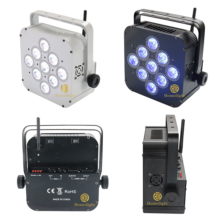9pcs 18w RGBWAUV Flat LED Par Lights 6in1 Battery Powered Wireless DMX Uplights For Wedding