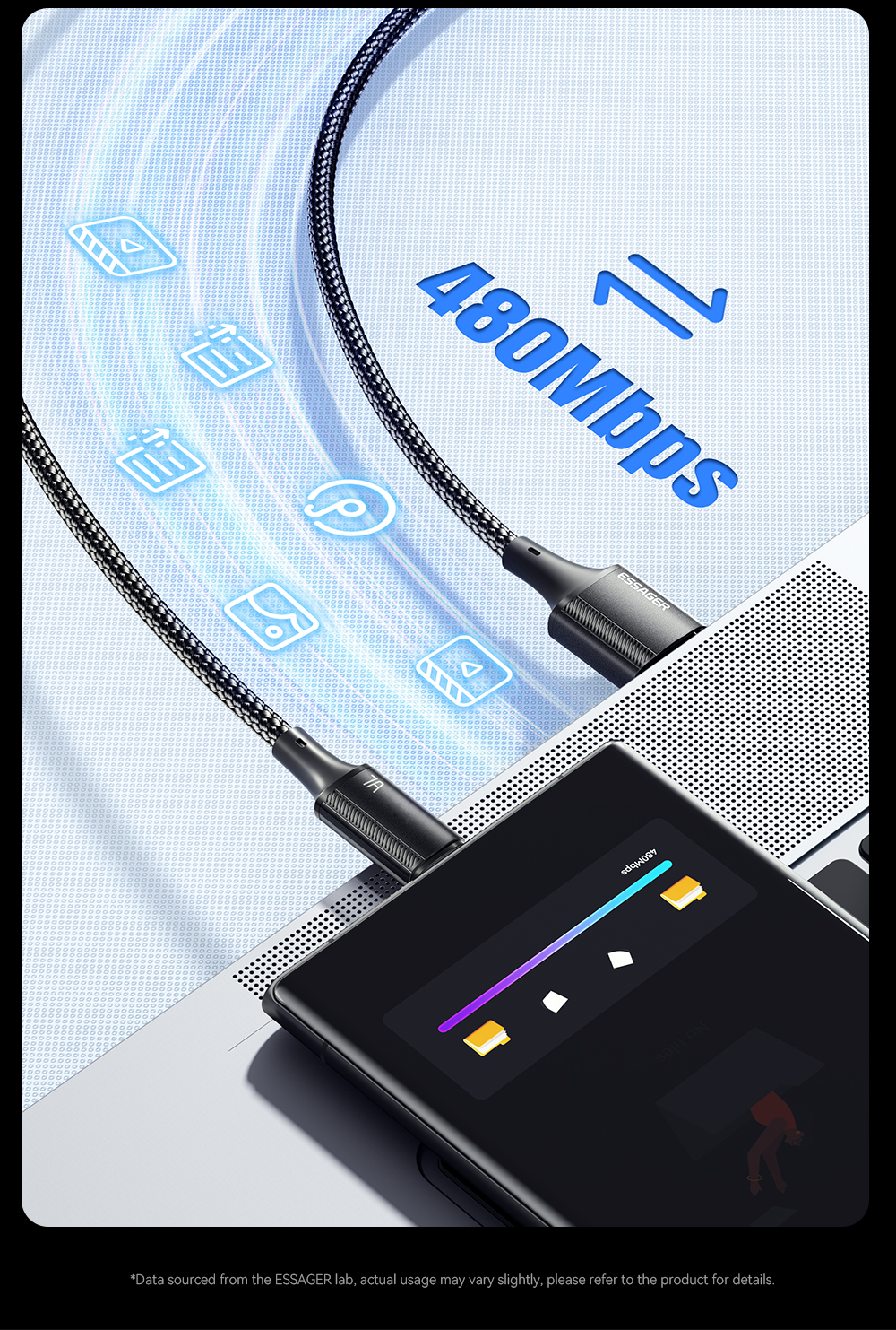 ESSAGER ES-X45 Series 100W Data Cable Charging Cable USB C to USB A