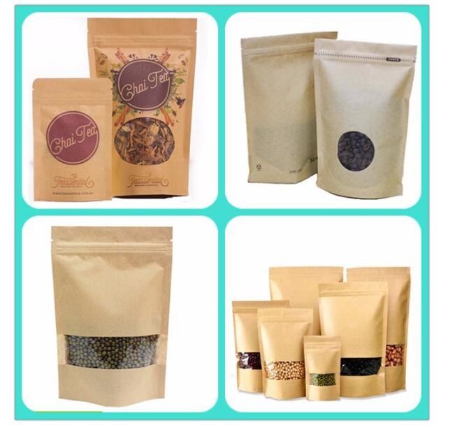 Stand Up k Packaging Brown Or White Small Kraft Paper Bag With Clear Window