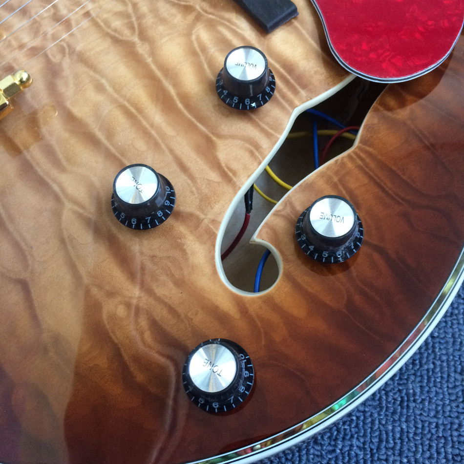 Hollow body L-5 jazz electric guitar,Full color strip edge,Burst color Quilte Maple top ,Quilte Maple top