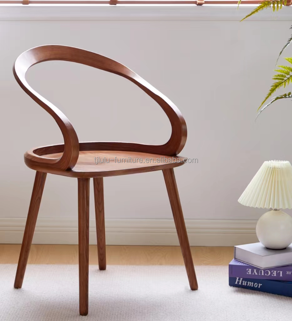Restaurant Furniture Modern Solid Wood Dining Chair with Cerise Finish and Nordic Design