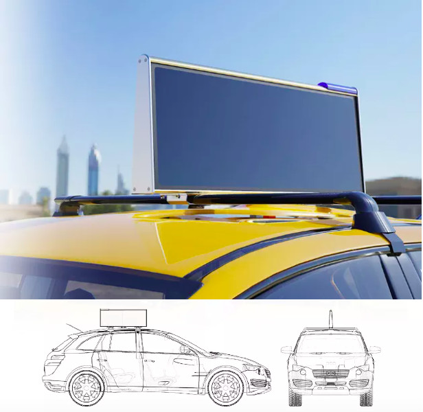 Double Side Wifi Taxi Top LED Display 4G Remote Control Outdoor Guide