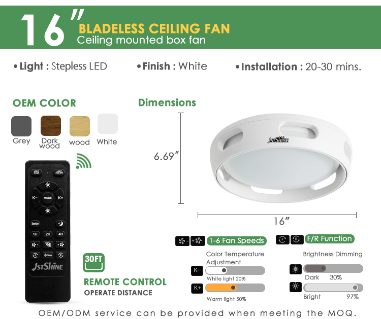 Small Air Purification 16" White Ceiling Fan with Copper Motor and REACH Certificate