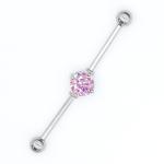 Pink Zircon Stone Industrial Bar Jewelry 40mm Surgical Steel Piercings