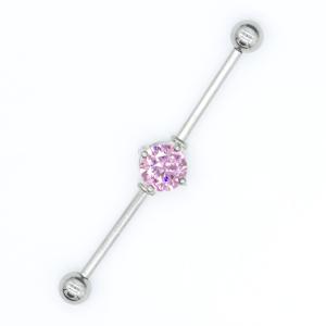Quality Pink Zircon Stone Industrial Bar Jewelry 40mm Surgical Steel Piercings wholesale