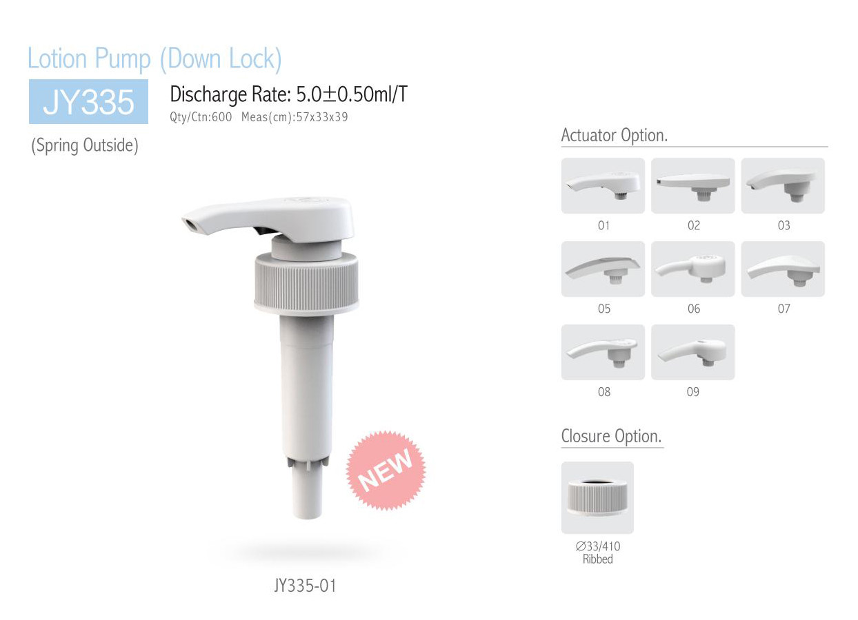 JY335-06 Professional Customized Plastic Lotion Pump with Down Lock and High Discharge