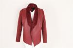 Fur Lining PU Splicing Ladies Sweater Cardigan Wine Color In Stock