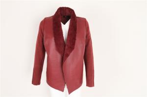 Quality Fur Lining PU Splicing Ladies Sweater Cardigan Wine Color In Stock wholesale