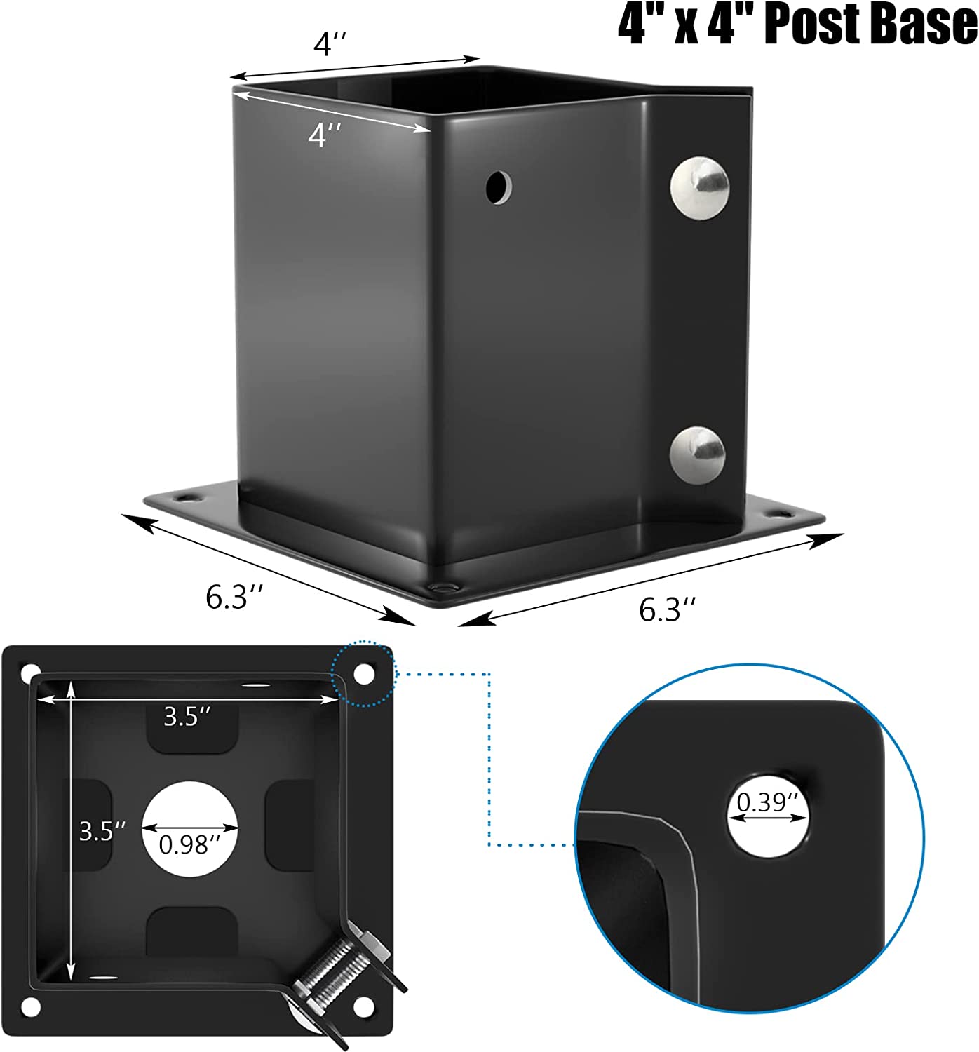 Black or White Steel Fence Post Base Bracket with Customized Design and Endoth Screws