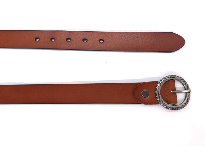 Women Casual Dress Genuine Leather Belt Tan Color With Vintage Round Buckle
