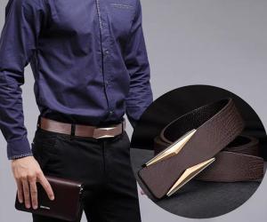 Quality Prong Buckle Distressed Leather Belt 3.5cm Wide Classical wholesale