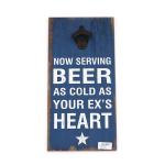 Retro Wall Hanging Bottle Opener Wood / Metal Material MDF With Paper Printing
